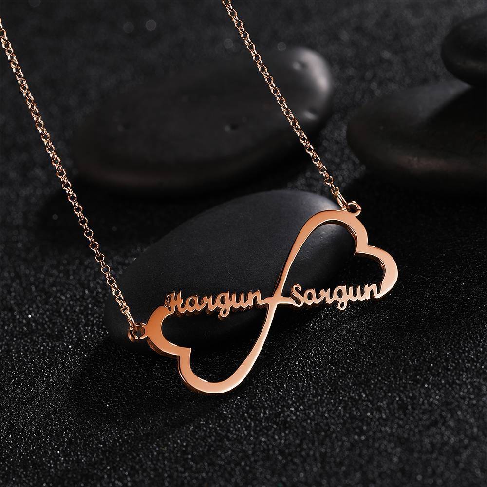 Collier Prenom Collier Prénom, Collier Coeur Infini Deux Prénom Plaqué Or Rose - Argent
