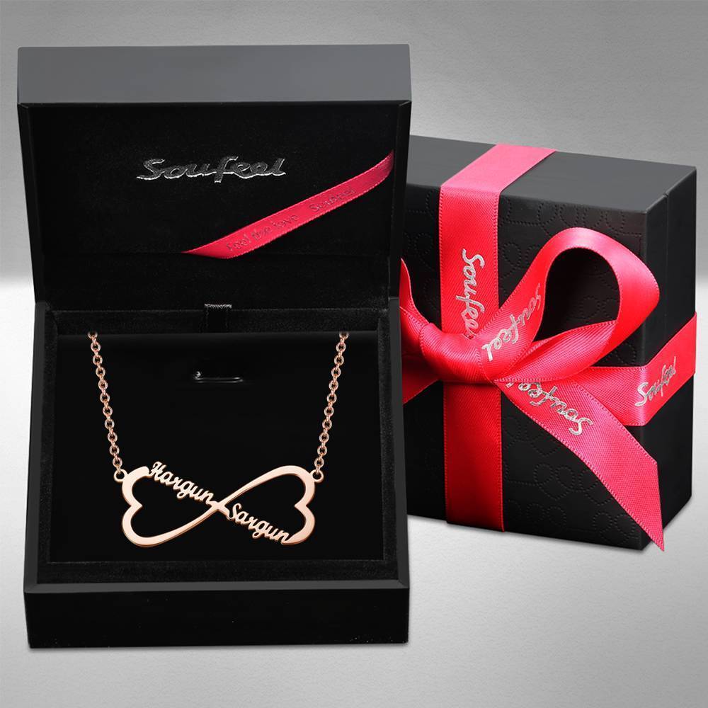 Collier Prenom Collier Prénom, Collier Coeur Infini Deux Prénom Plaqué Or Rose - Argent