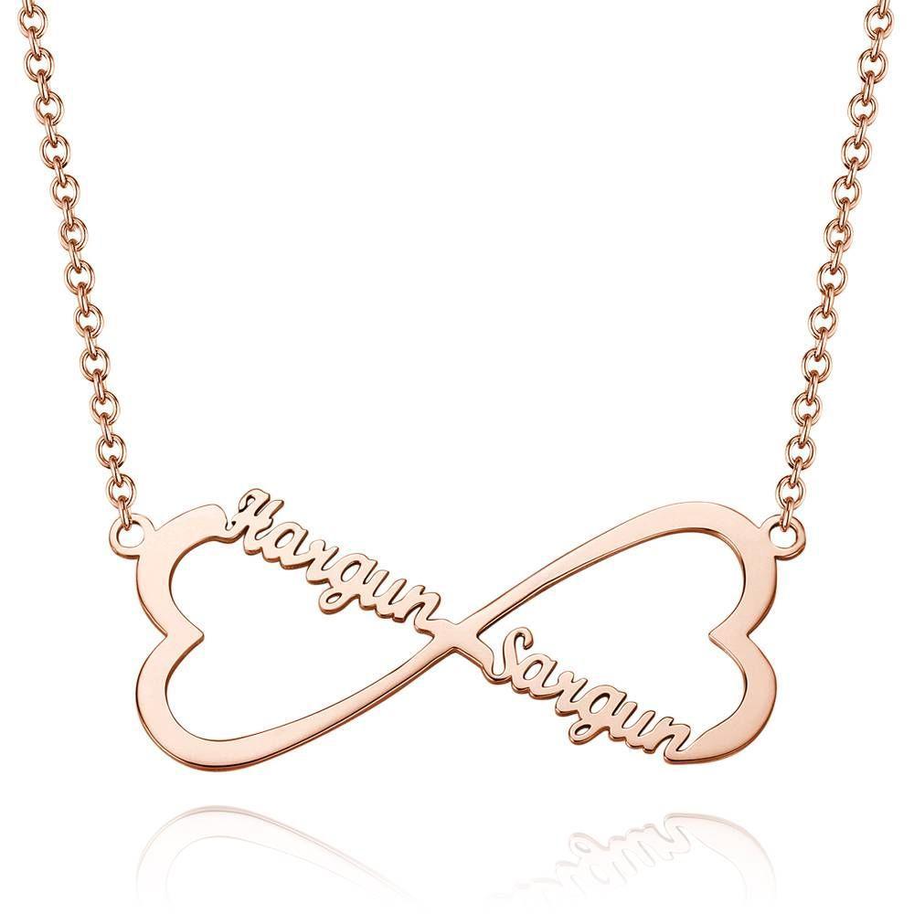 Collier Prenom Collier Prénom, Collier Coeur Infini Deux Prénom Plaqué Or Rose - Argent