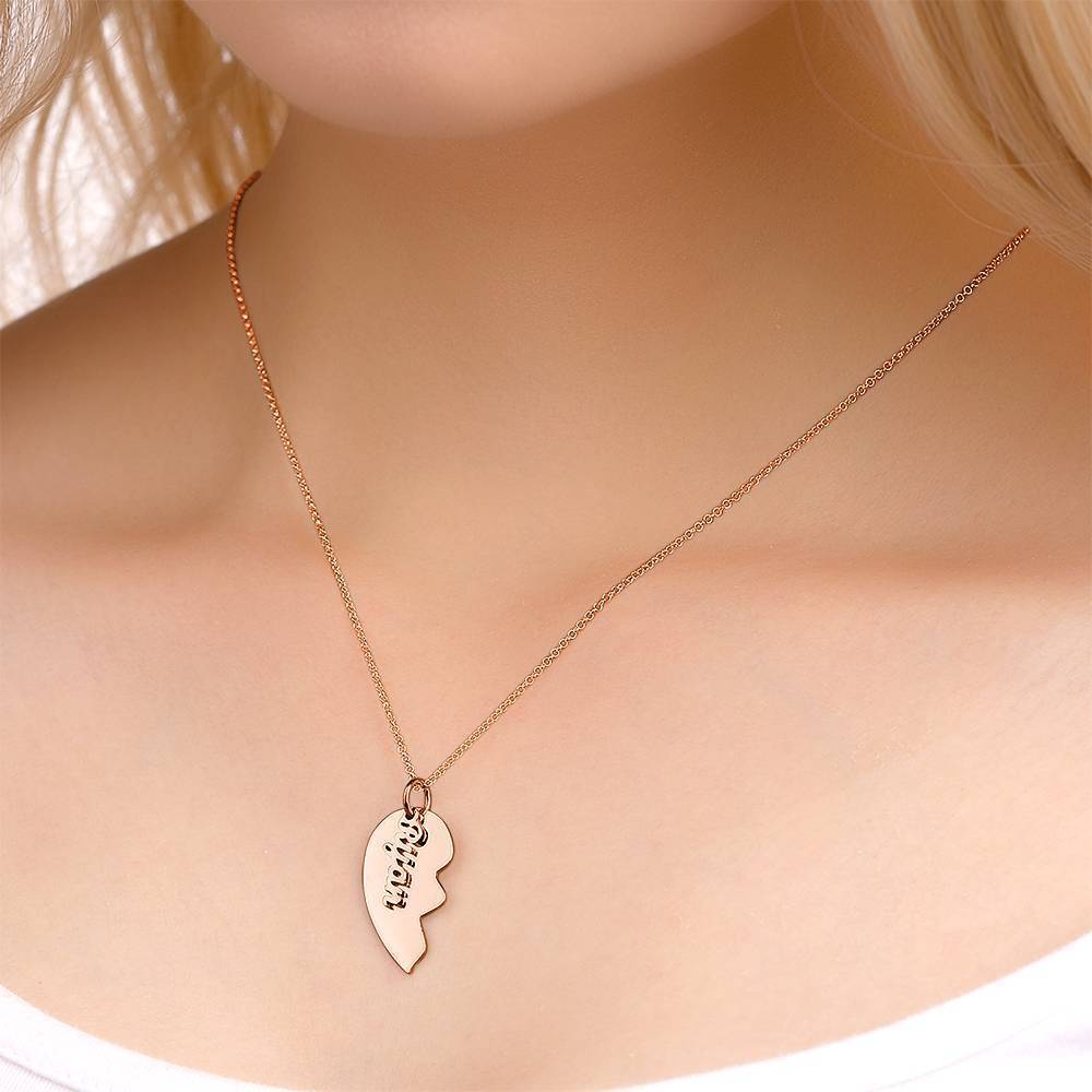 Collier Prenom Collier De Couple, Collier Prénom Coeur Brisé Plaqué Or Rose - Argent