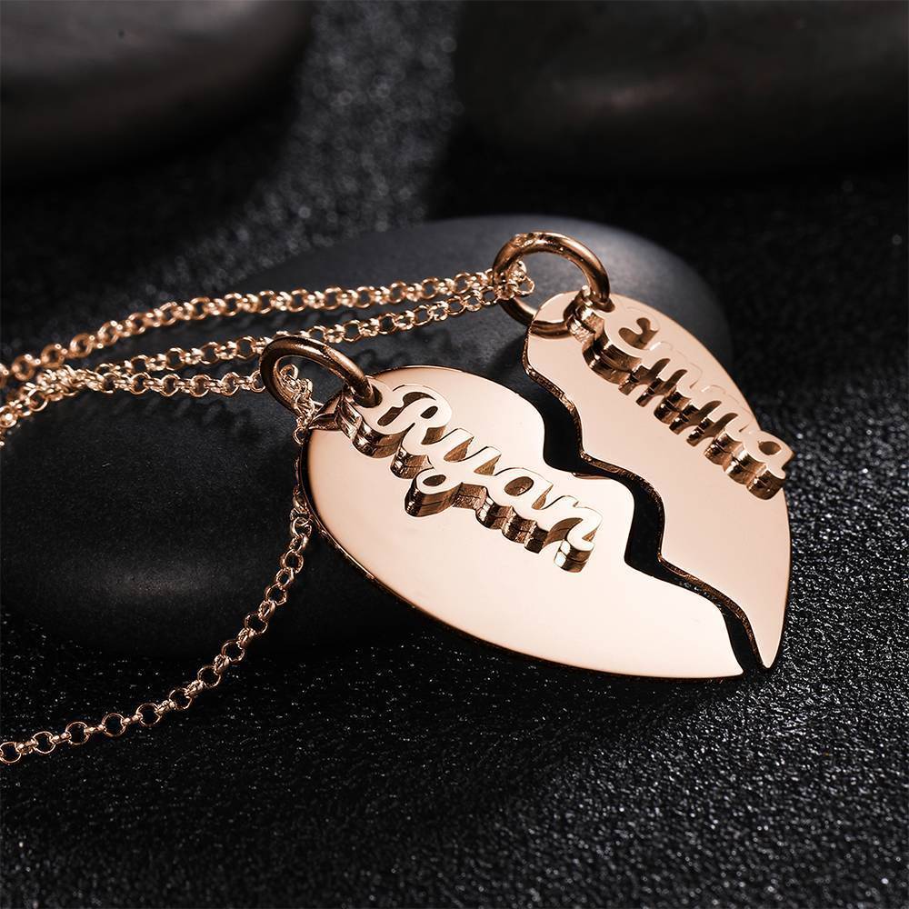 Collier Prenom Collier De Couple, Collier Prénom Coeur Brisé Plaqué Or Rose - Argent