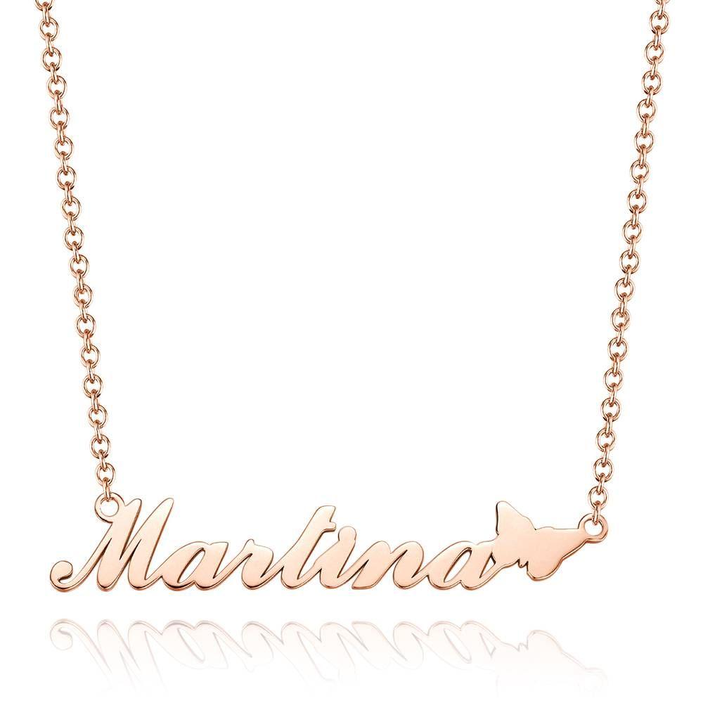 Collier Prenom Collier Prénom Avec Papillon Mignon, Cadeau Parfait Pour Petite Amie Plaqué Or Rose - Argent