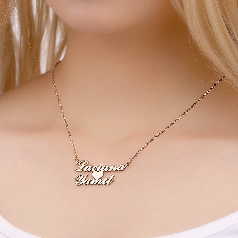 Collier Prenom Collier Prénom, Cadeau Pendentif Plaque Signalétique Personnalisé Deux Plaqué Or Rose-argent