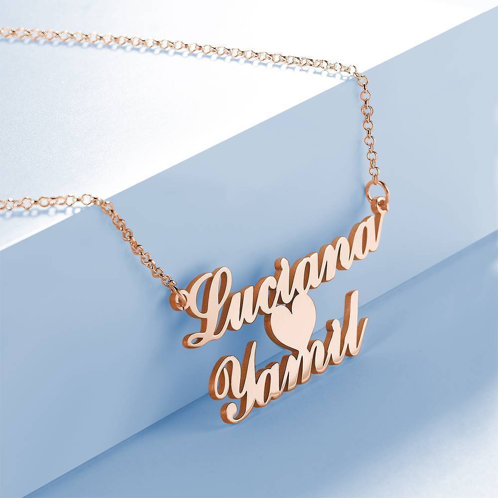 Collier Prenom Collier Prénom, Cadeau Pendentif Plaque Signalétique Personnalisé Deux Plaqué Or Rose-argent