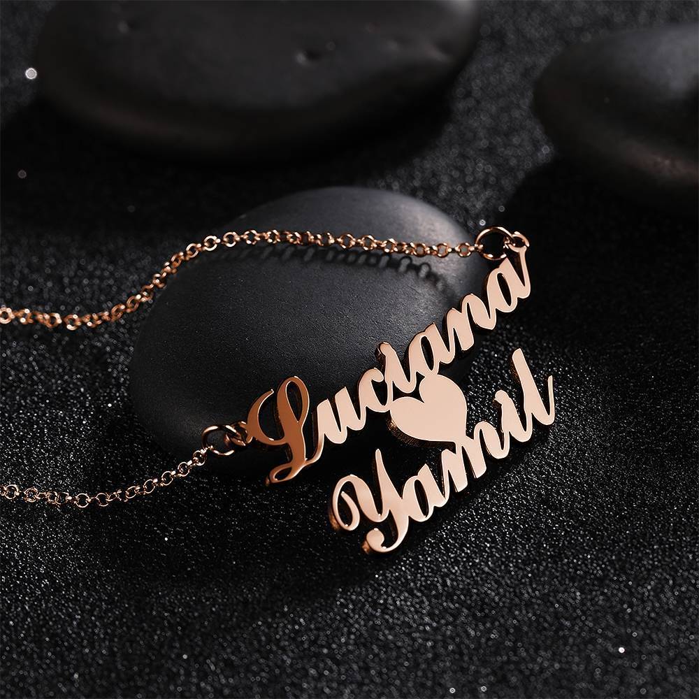Collier Prenom Collier Prénom, Cadeau Pendentif Plaque Signalétique Personnalisé Deux Plaqué Or Rose-argent
