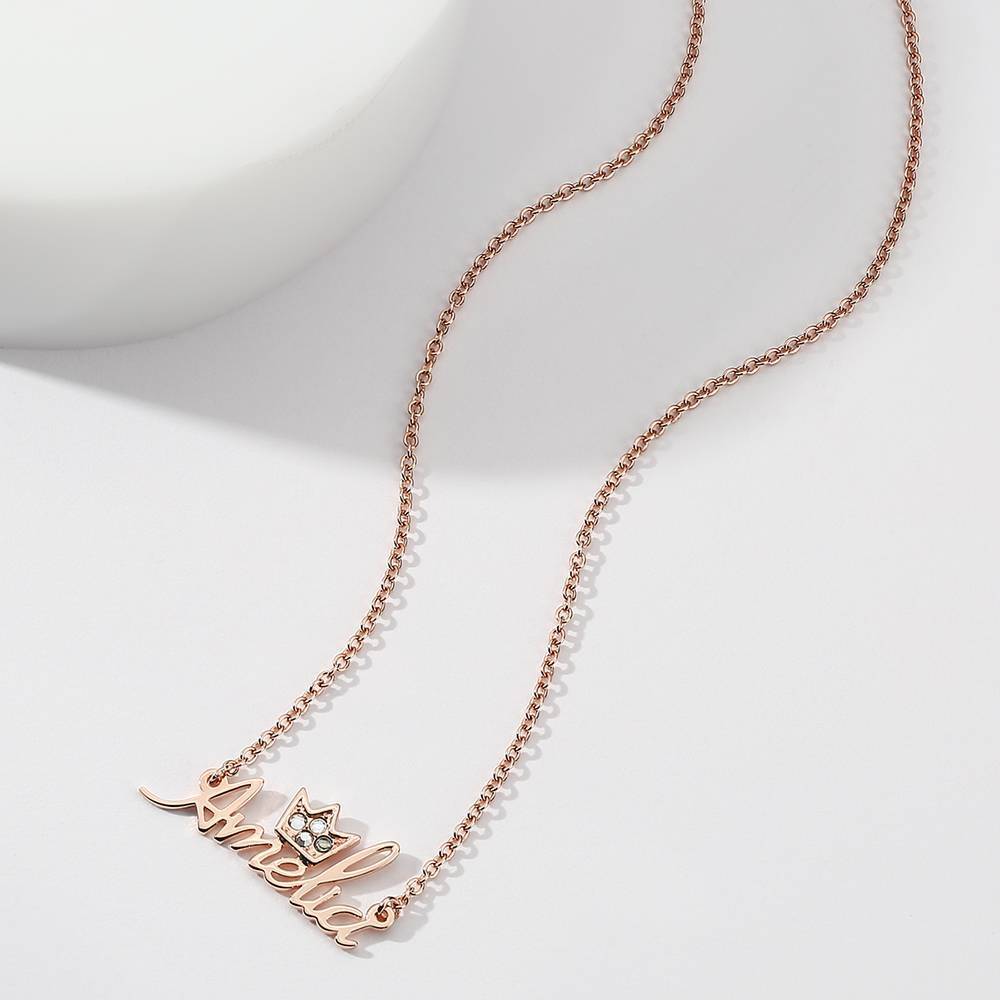 Collier Prenom Collier Prénom Personnalisé En Cristal De crystal Avec Couronne En Argent Plaqué Or Rose