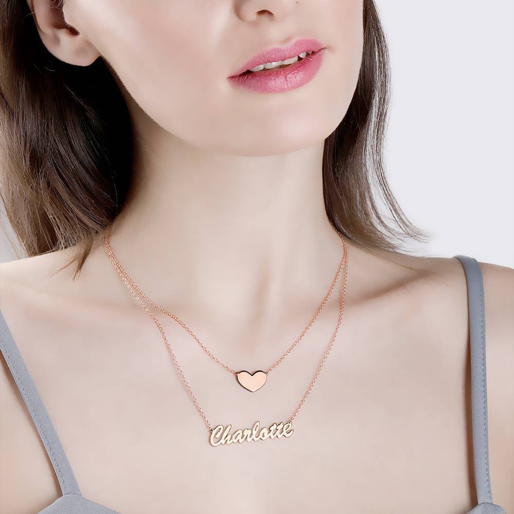 Collier Prenom Collier Prénom Personnalisé Superposé Avec Coeur En Argent Plaqué Or Rose