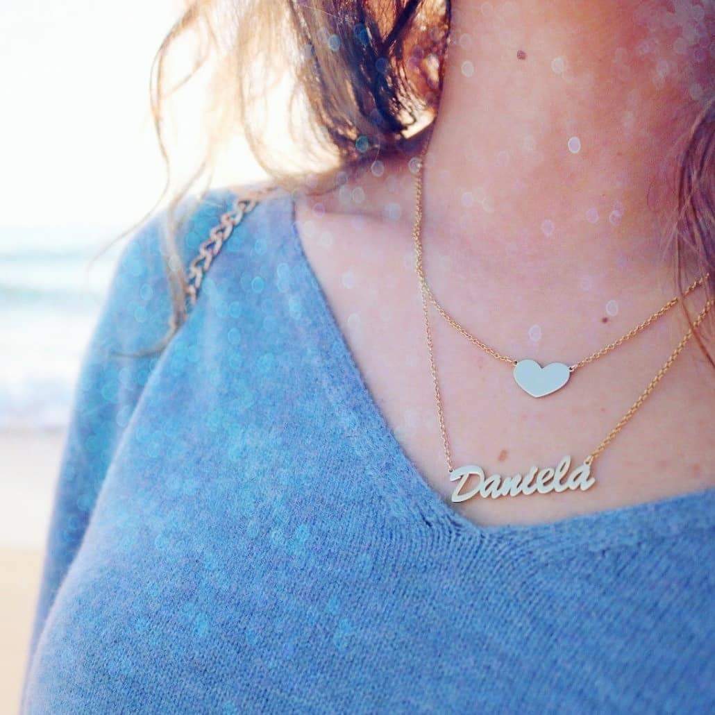 Collier Prenom Collier Prénom Personnalisé Superposé Avec Coeur En Argent Plaqué Or Rose