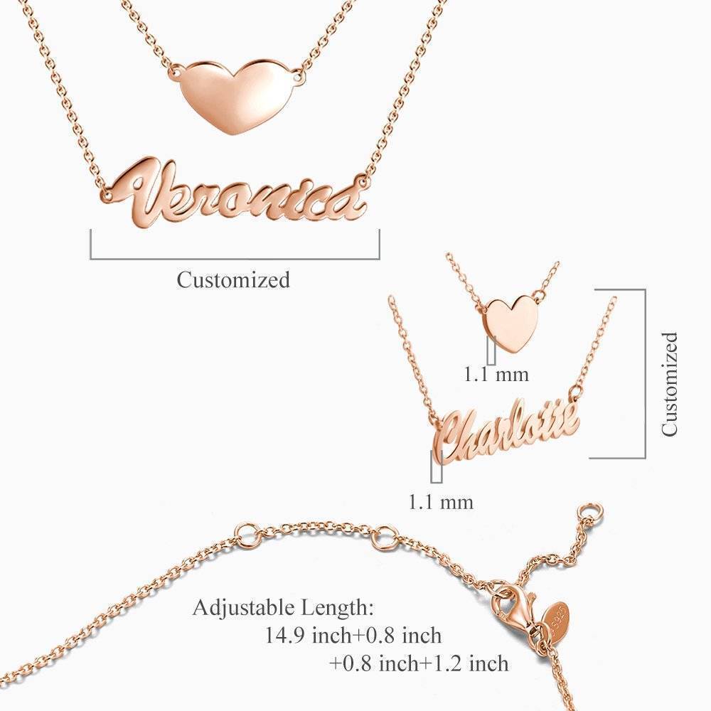 Collier Prenom Collier Prénom Personnalisé Superposé Avec Coeur En Argent Plaqué Or Rose