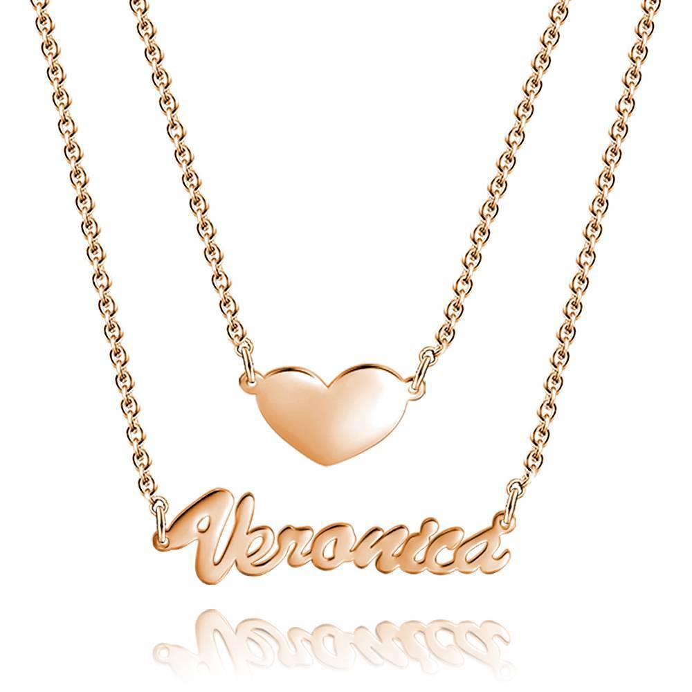 Collier Prenom Collier Prénom Personnalisé Superposé Avec Coeur En Argent Plaqué Or Rose