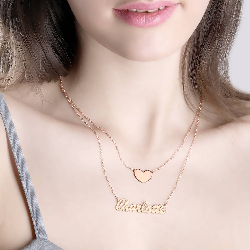 Collier Prenom Collier Prénom Personnalisé Superposé Avec Coeur En Argent Plaqué Or Rose