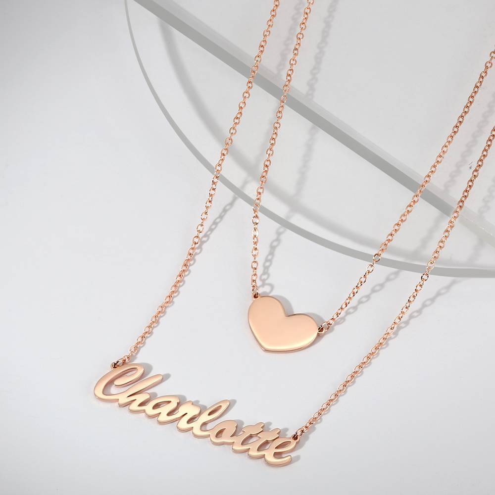 Collier Prenom Collier Prénom Personnalisé Superposé Avec Coeur En Argent Plaqué Or Rose