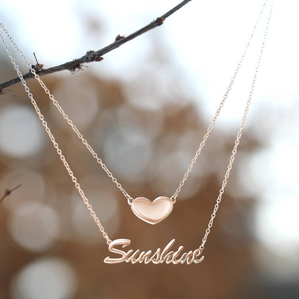 Collier Prenom Collier Prénom Personnalisé Superposé Avec Coeur En Argent Plaqué Or Rose