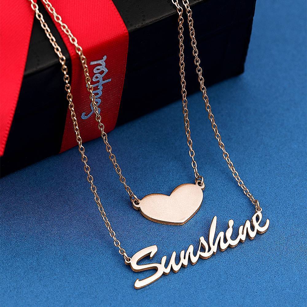 Collier Prenom Collier Prénom Personnalisé Superposé Avec Coeur En Argent Plaqué Or Rose