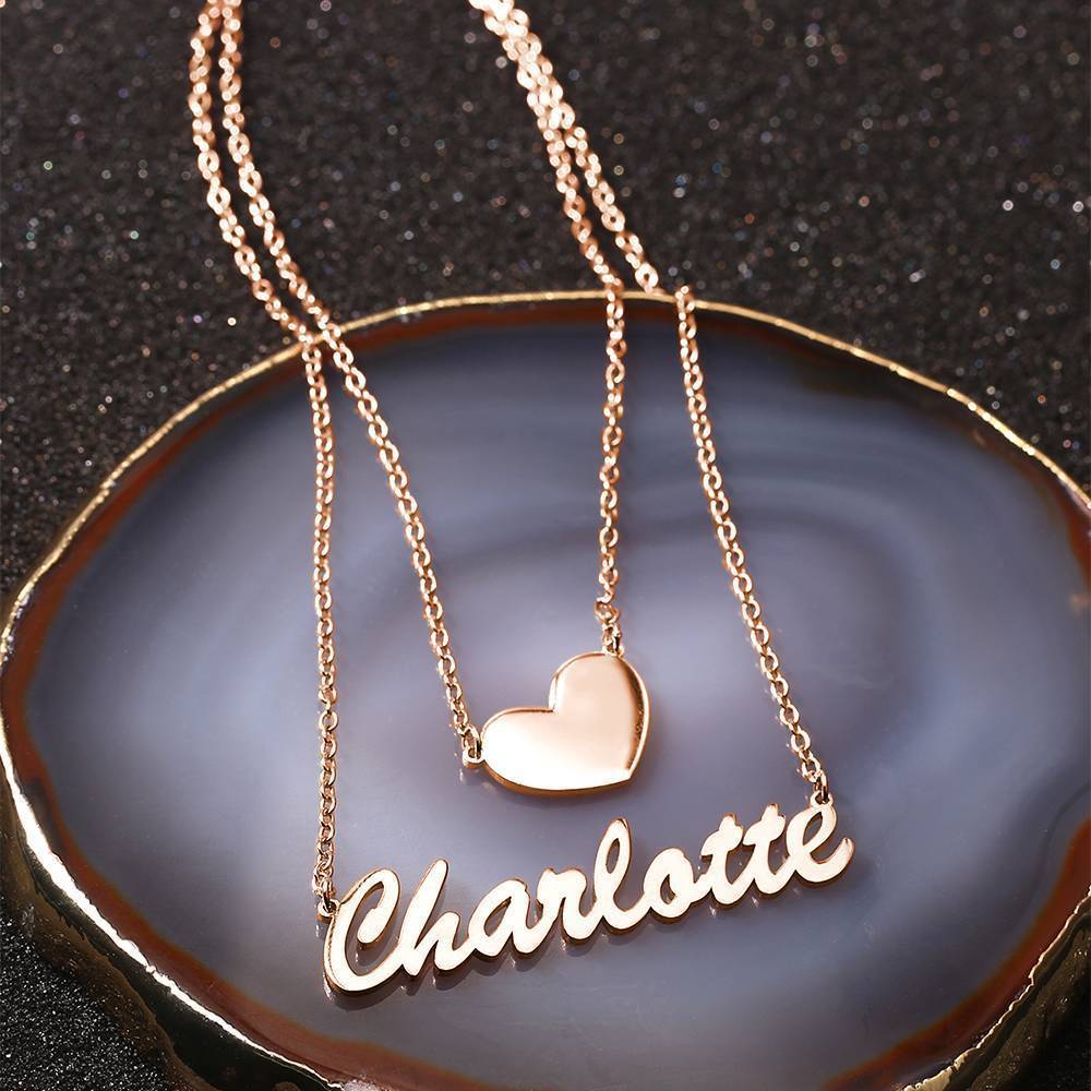 Collier Prenom Collier Prénom Personnalisé Superposé Avec Coeur En Argent Plaqué Or Rose
