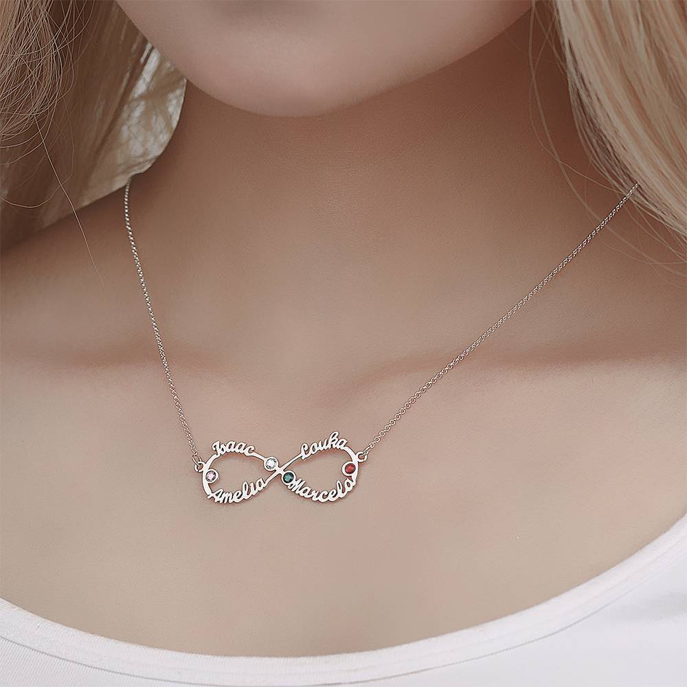 Collier Prenom Collier Prénom Avec Pierre De Naissance Collier Infini Quatre Prénom Quatre Pierres De Naissance Argent