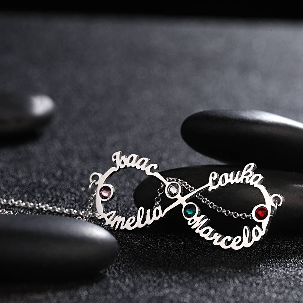 Collier Prenom Collier Prénom Avec Pierre De Naissance Collier Infini Quatre Prénom Quatre Pierres De Naissance Argent