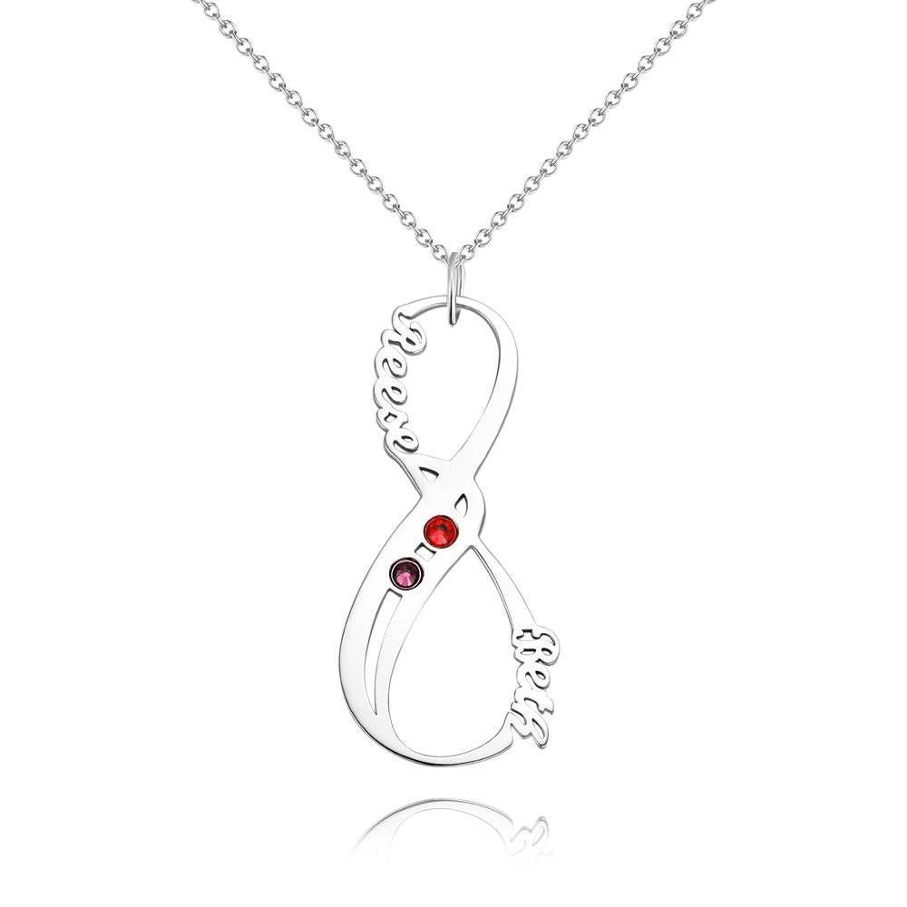 Collier Prenom Collier Prénom Avec Pierres De Naissance Collier Infini Cadeau Unique Plaqué Or Rose - Argent