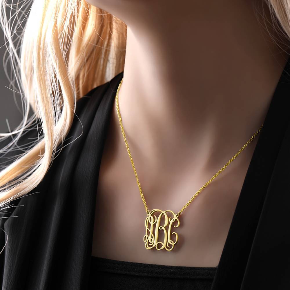 Collier Prenom Grand Collier Monogramme En Argent Plaqué Or 14k