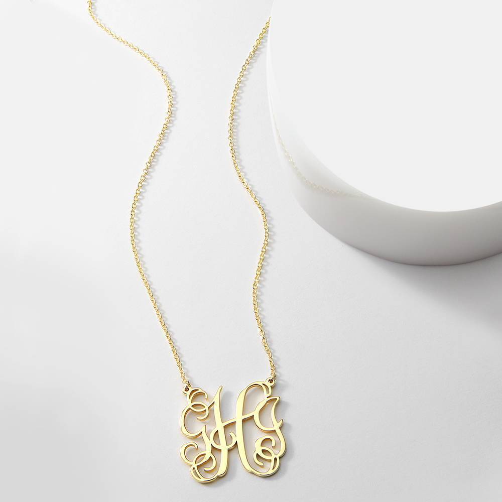 Collier Prenom Grand Collier Monogramme En Argent Plaqué Or 14k