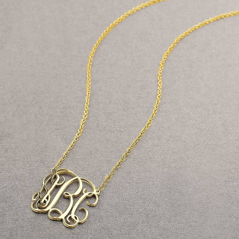 Collier Prenom Grand Collier Monogramme En Argent Plaqué Or 14k