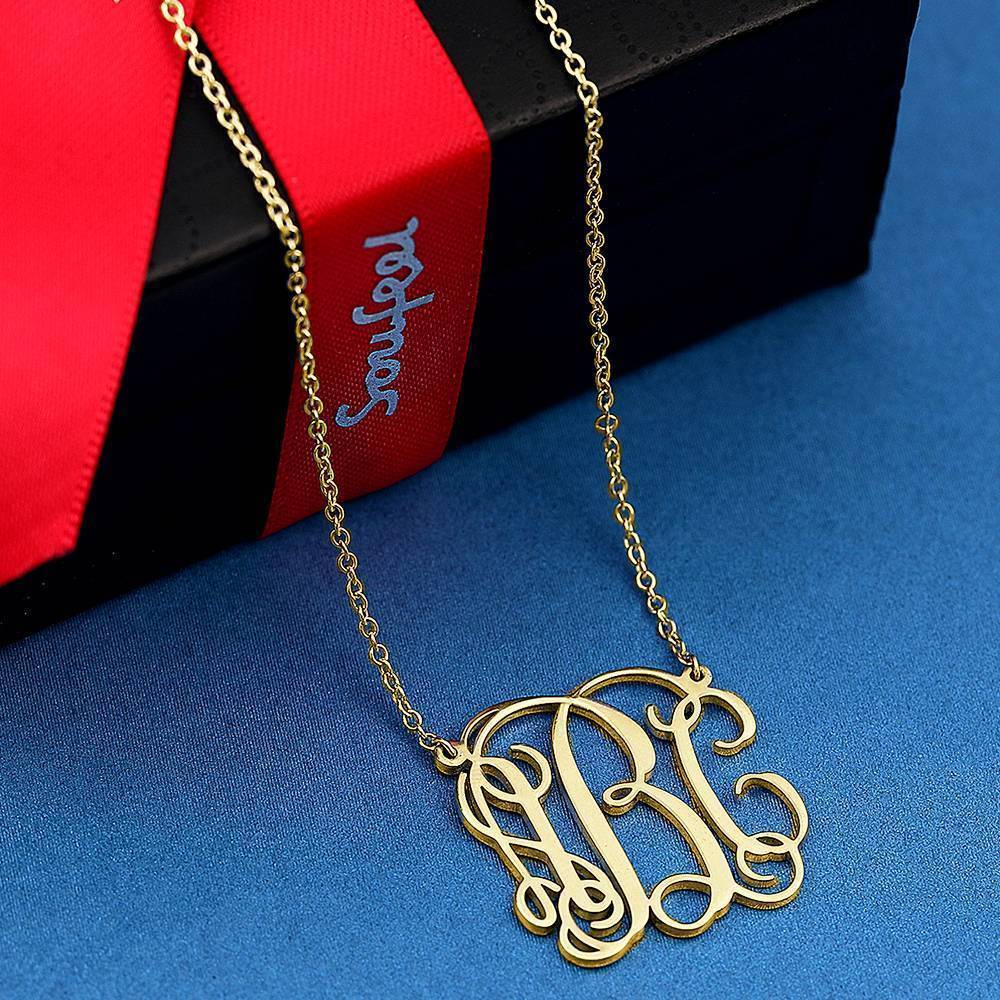 Collier Prenom Grand Collier Monogramme En Argent Plaqué Or 14k