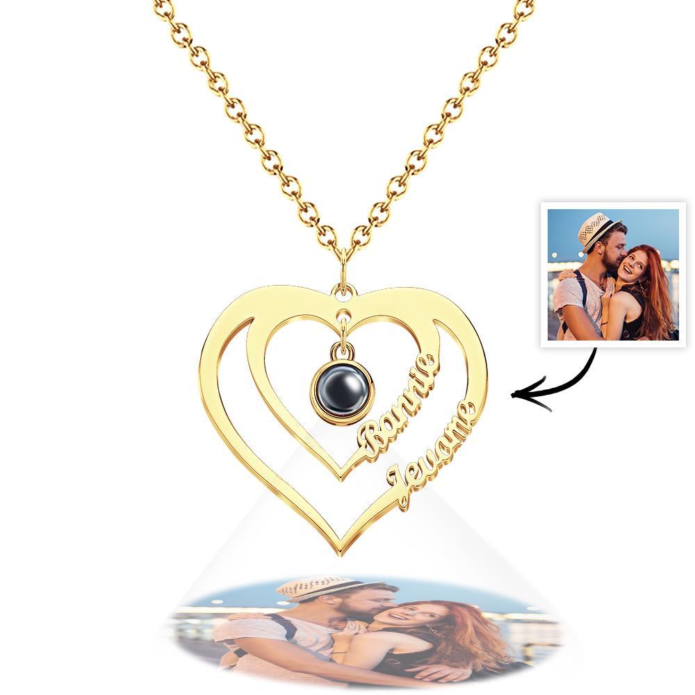 Collier Photo De Projection Avec 2 Noms Personnalisés, Collier Photo De Famille, Pendentif Photo Commémoratif Personnalisé, Bijoux Cadeau D'anniversaire - soufeelfr