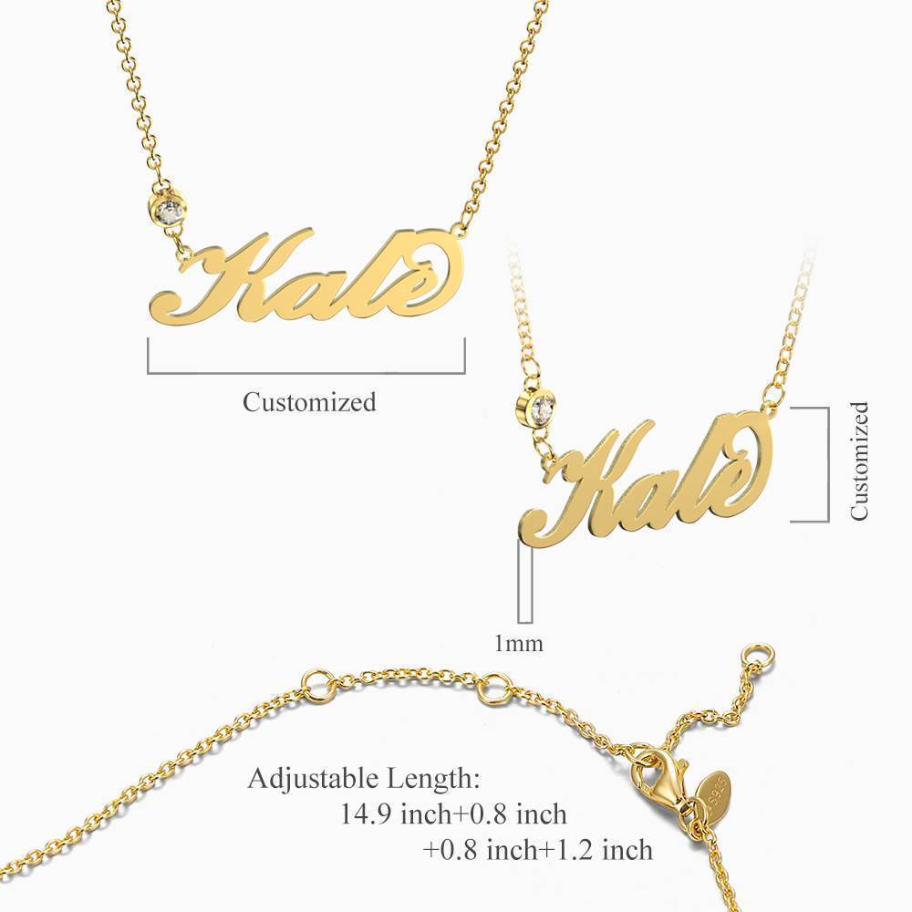 Collier Prenom Collier Prénom Avec Pierre De Naissance Personnalisée En Argent Plaqué Or 14k