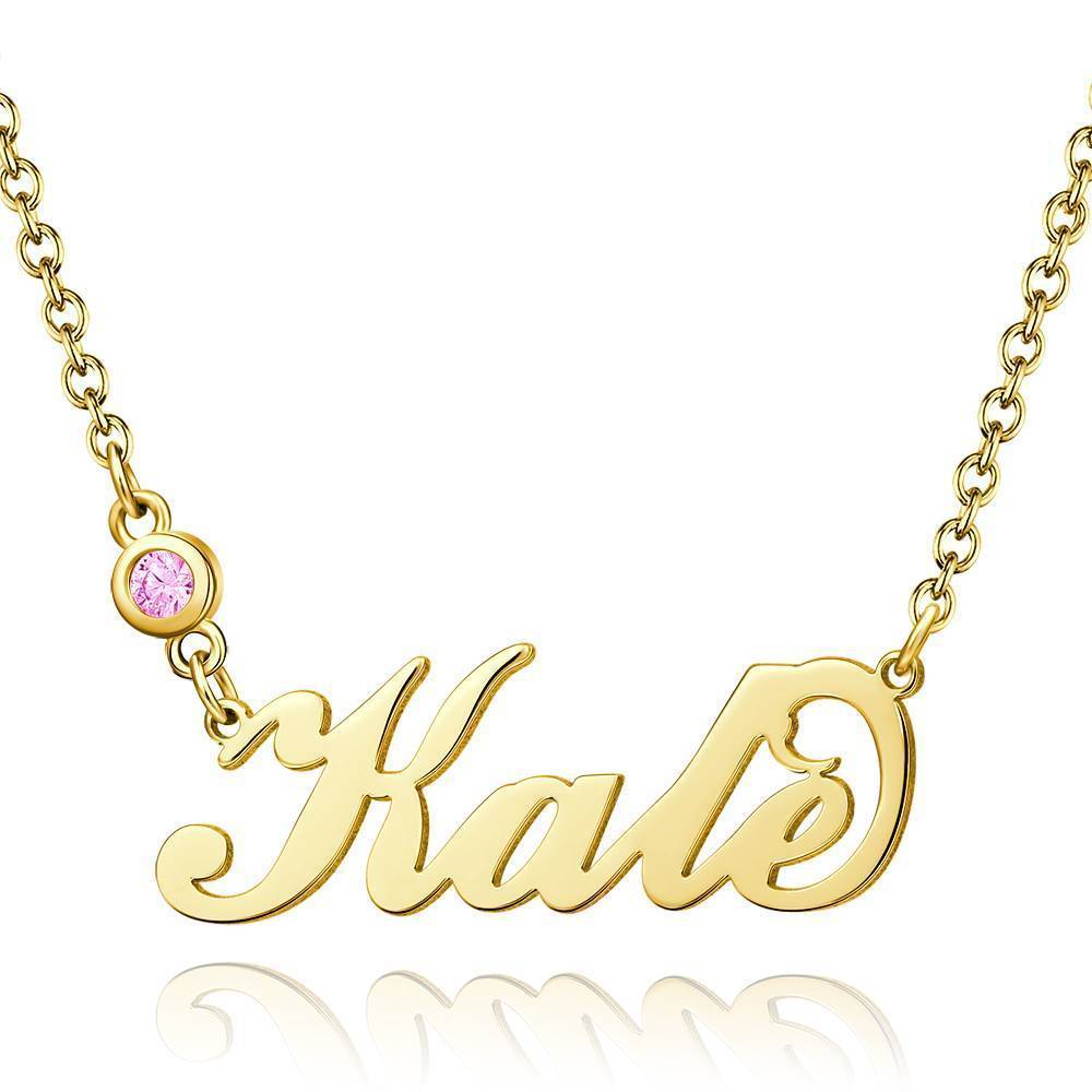 Collier Prenom Collier Prénom Avec Pierre De Naissance Personnalisée En Argent Plaqué Or Rose