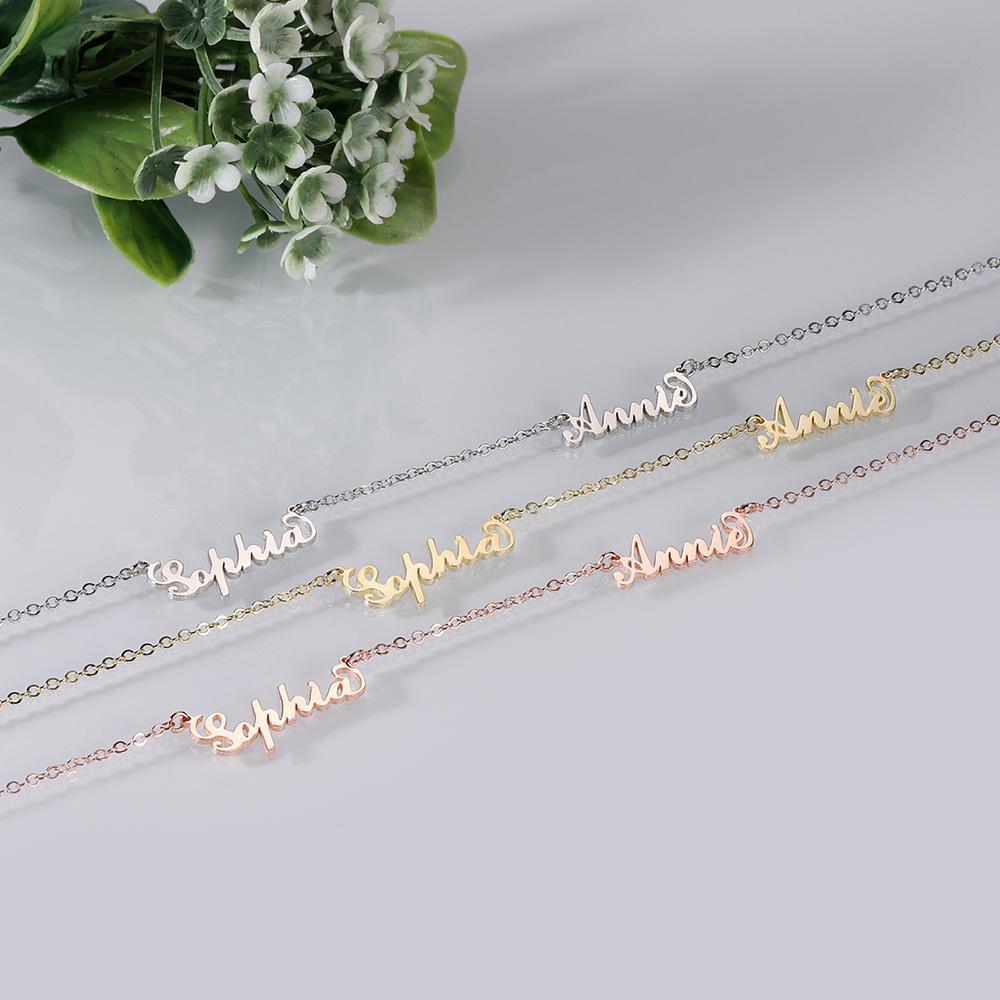 Collier Prenom Collier Prénom  Personnalisé De De Famille, Trois Noms Personnalisés Bijoux Plaqué Or 14k