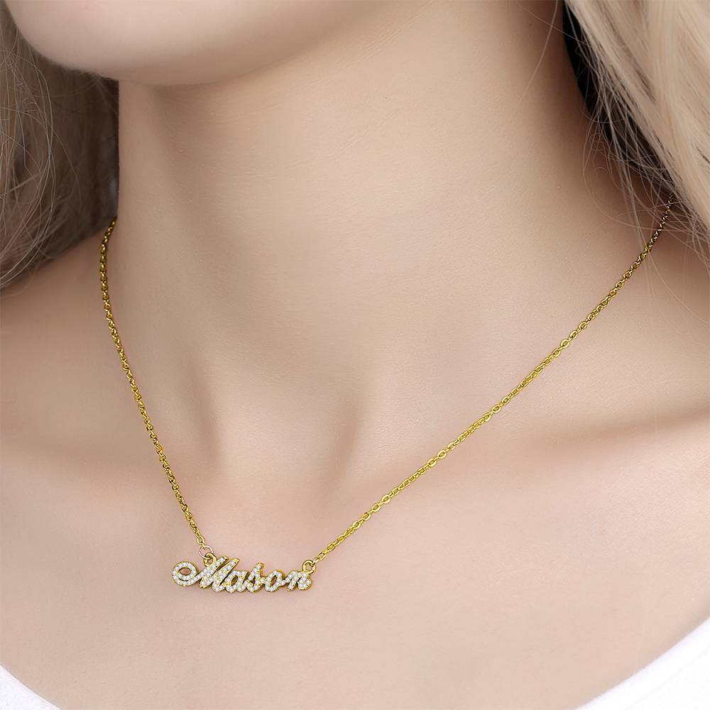 Collier Prenom Collier Prénom En Cristal Personnalisé, Bijoux De Souvenirs Argent Plaqué Or 14k - Doré