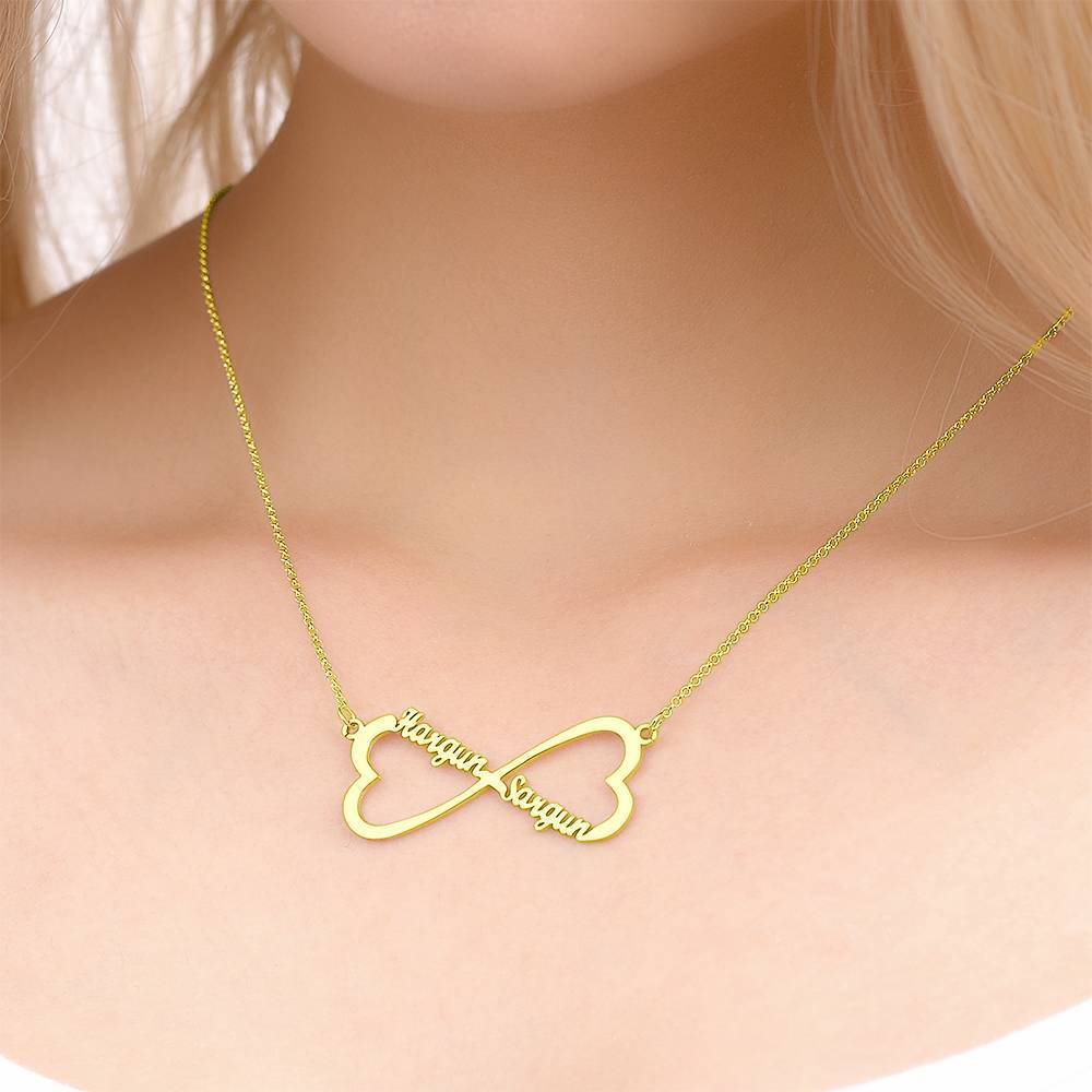 Collier Prenom Collier Prénom, Collier Coeur Infini Deux Prénom Plaqué En Or 14k - Argent