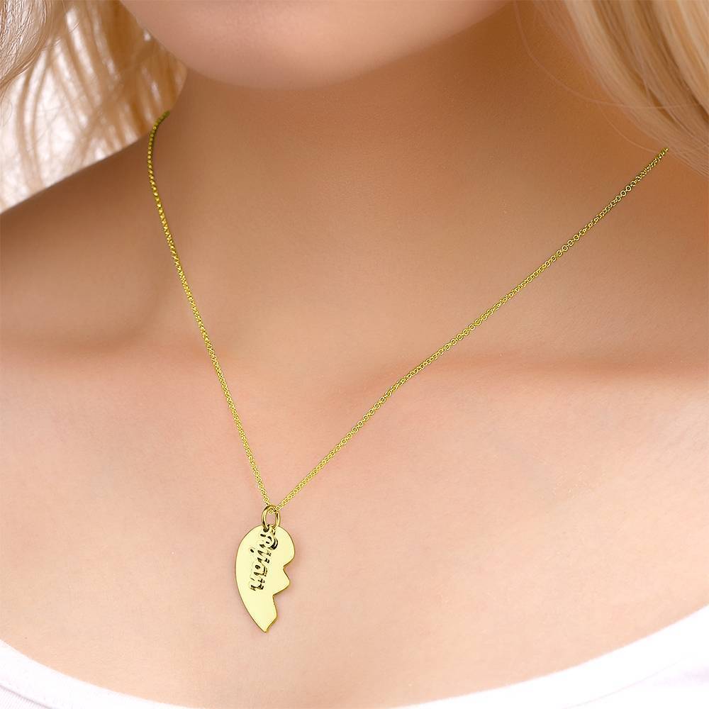 Collier Prenom Collier De Couple, Collier Prénom Coeur Brisé Plaqué En Or 14k - Argent