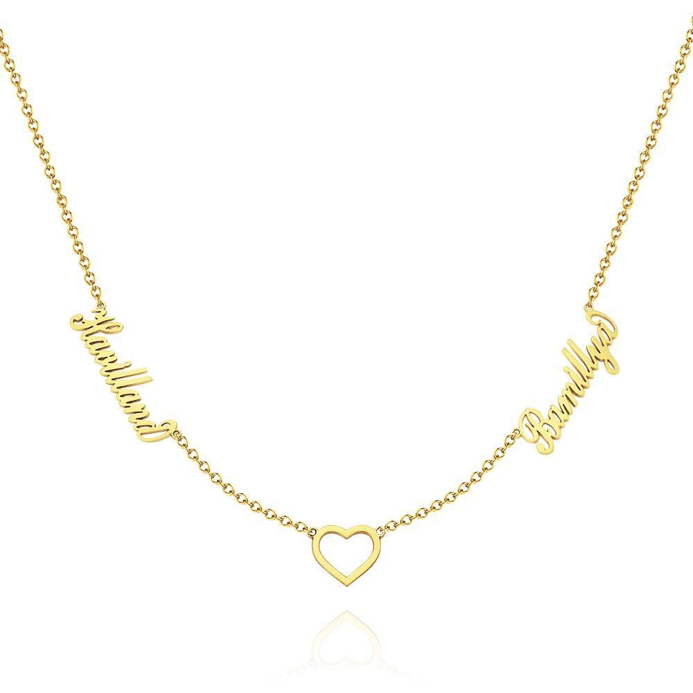 Collier Prenom Collier Prénom Collier Double Prénom Cadeau Commémoratif Pour Maman Plaqué Or 14k