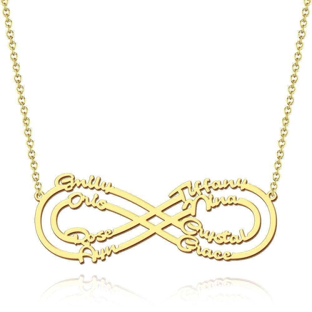 Collier Prenom Collier Prénom  Coeur Infini Trois Noms , Cadeau Pour Ami Plaqué En Or 14k - Doré