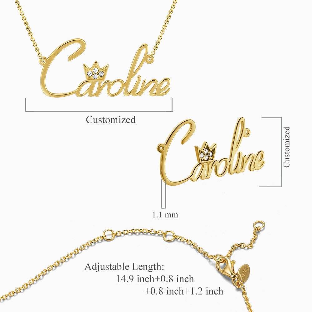 Collier Prenom Collier Prénom Personnalisé En Cristal De crystal Avec Couronne En Argent Plaqué Or 14k