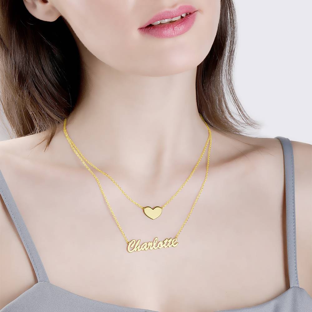 Collier Prenom Collier Prénom Personnalisé Superposé Avec Coeur En Argent Plaqué Or 14k