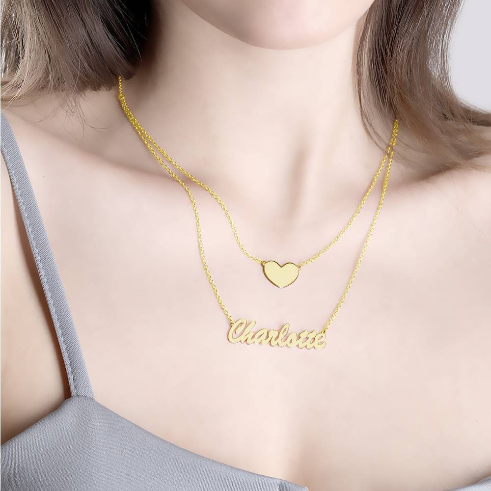 Collier Prenom Collier Prénom Personnalisé Superposé Avec Coeur En Argent Plaqué Or 14k