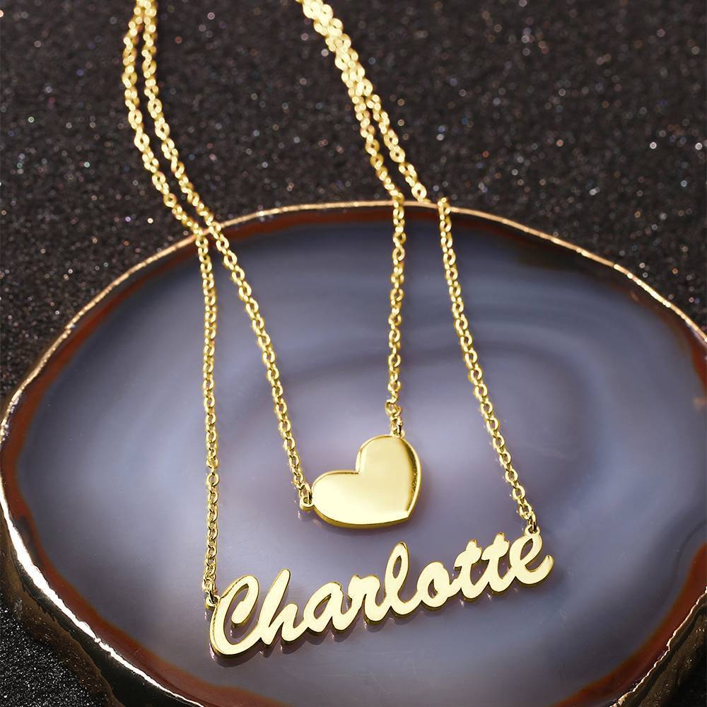 Collier Prenom Collier Prénom Personnalisé Superposé Avec Coeur En Argent Plaqué Or 14k