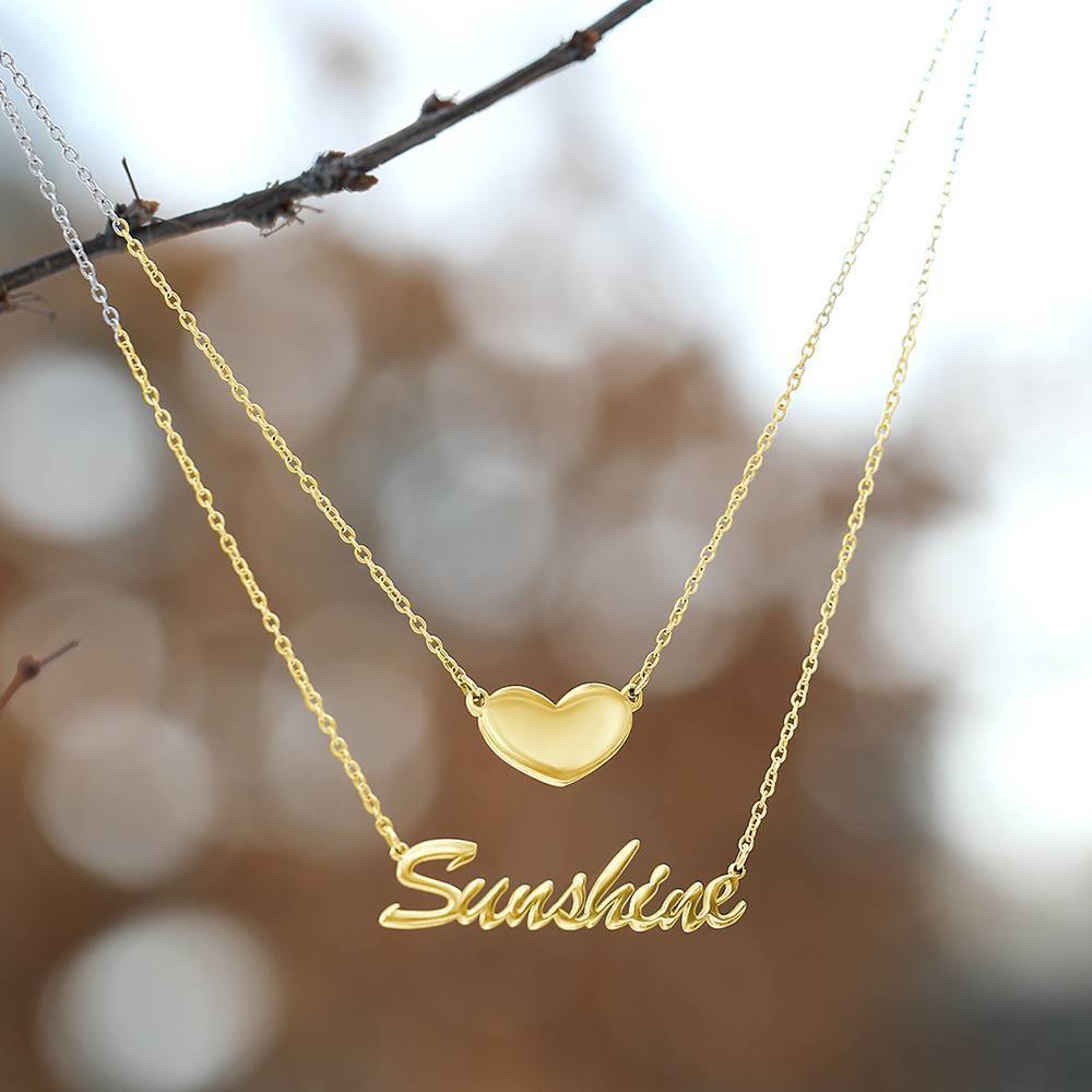 Collier Prenom Collier Prénom Personnalisé Superposé Avec Coeur En Argent Plaqué Or 14k