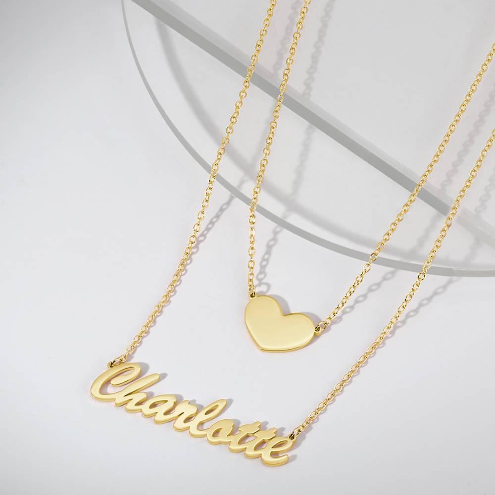 Collier Prenom Collier Prénom Personnalisé Superposé Avec Coeur En Argent Plaqué Or 14k