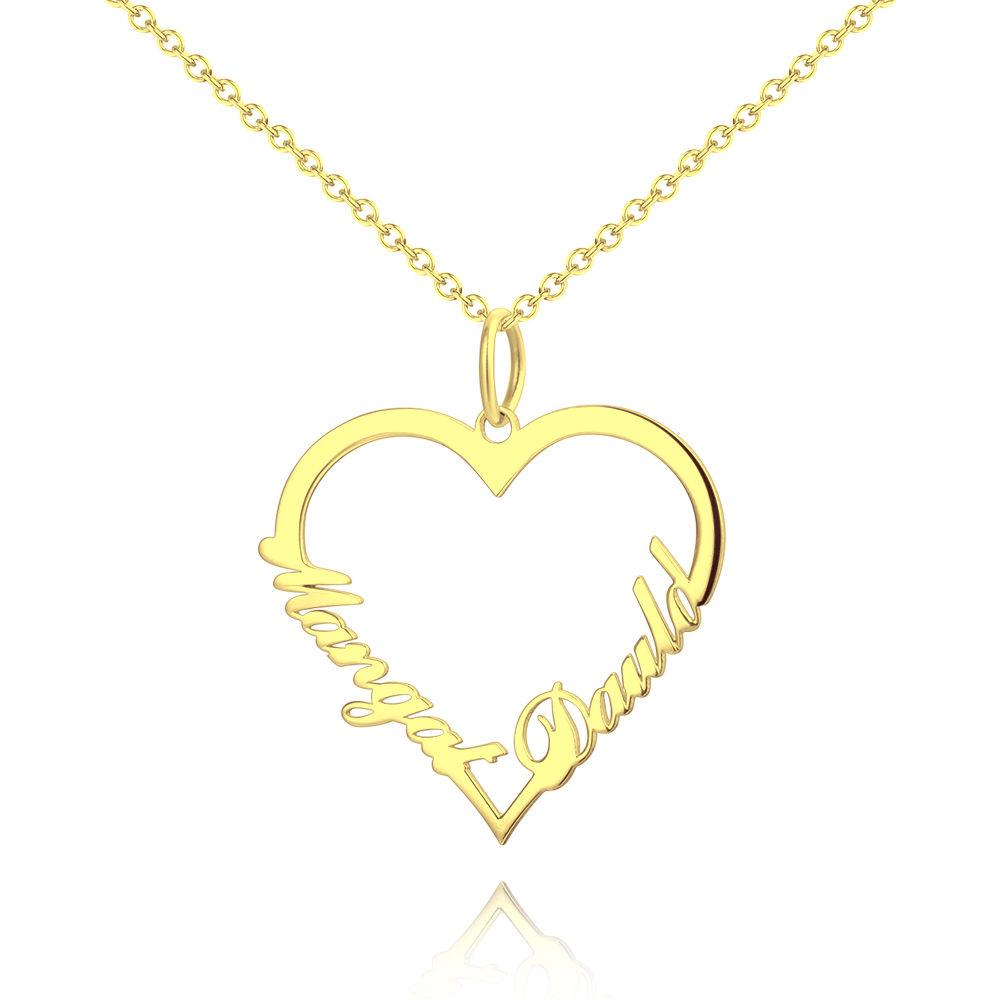 Collier Prenom Collier Prénom Personnalisé, Collier Avec Deux Prénoms En Coeur Argent Plaqué Or 14k - Doré