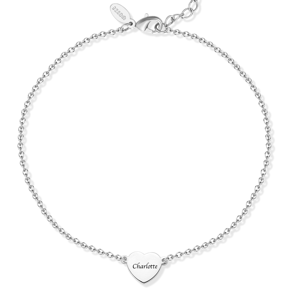 Bracelet De Cheville En Argent Avec Coeur Gravé