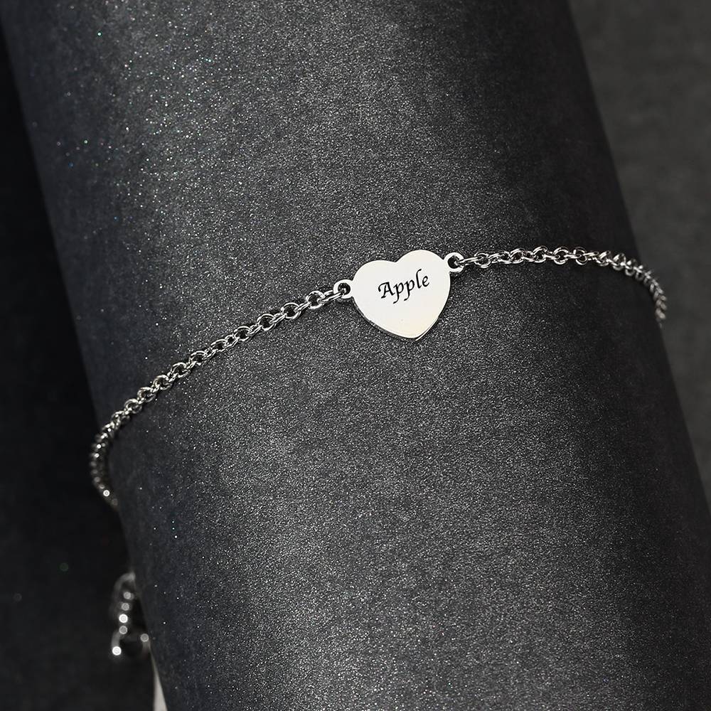 Bracelet De Cheville En Argent Avec Coeur Gravé