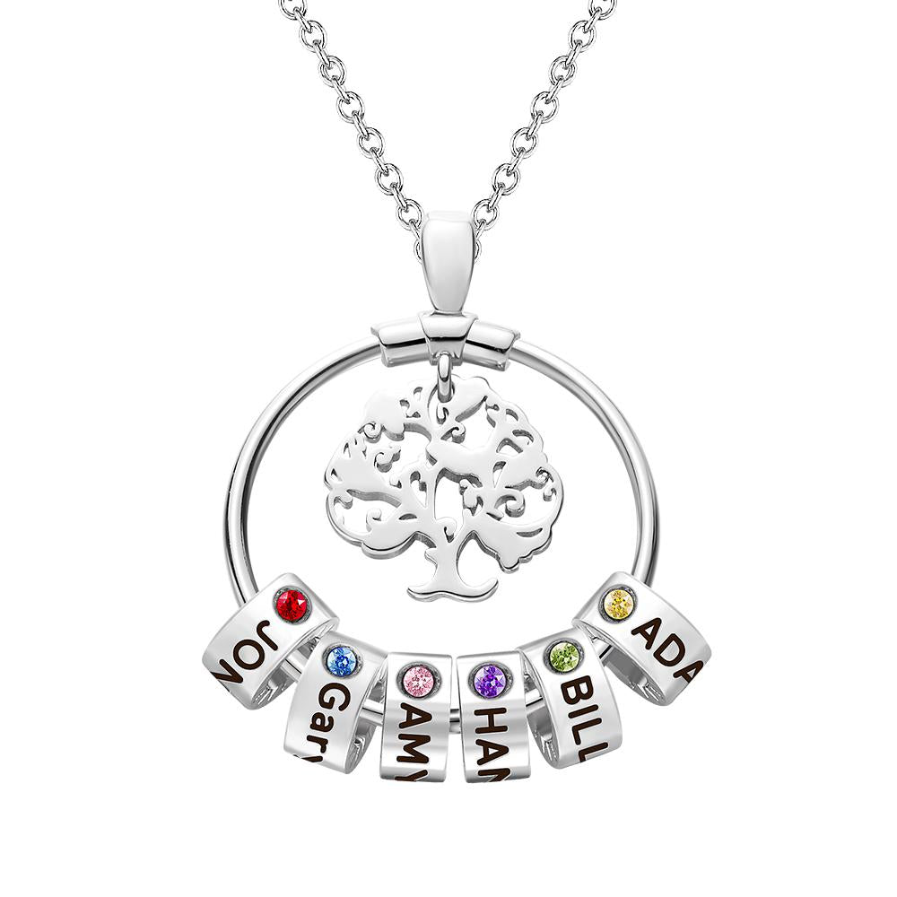 Collier Arbre de Vie Gravé avec Cadeaux de Naissance Personnalisés - Argent