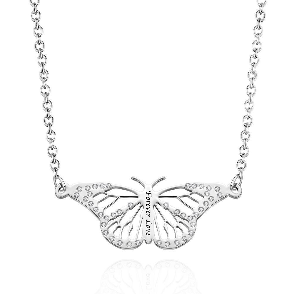 Collier Gravé Personnalisé Nom Diamant Découpe Papillon Rêve Mémorial Or Cadeau