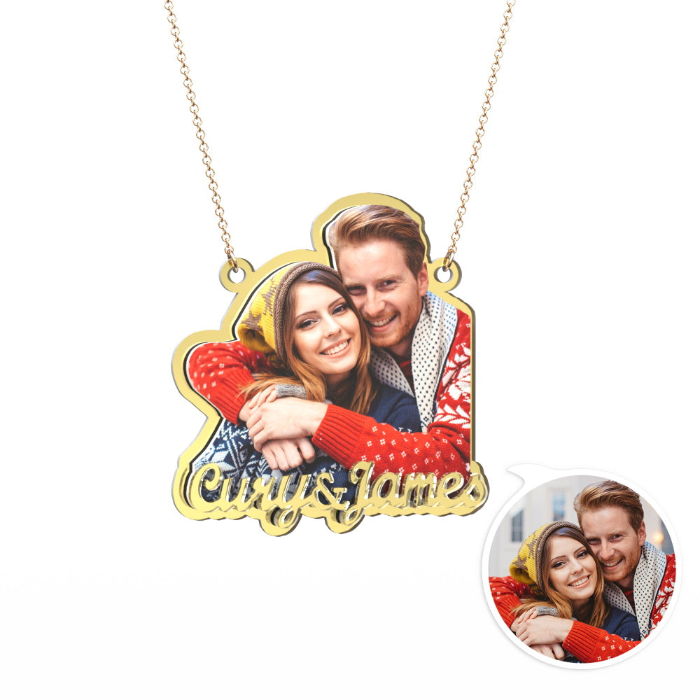 Collier En Or Gravé Avec Photo Personnalisée Cadeau De Collier De Couple Personnalisé Exquis Pour Elle