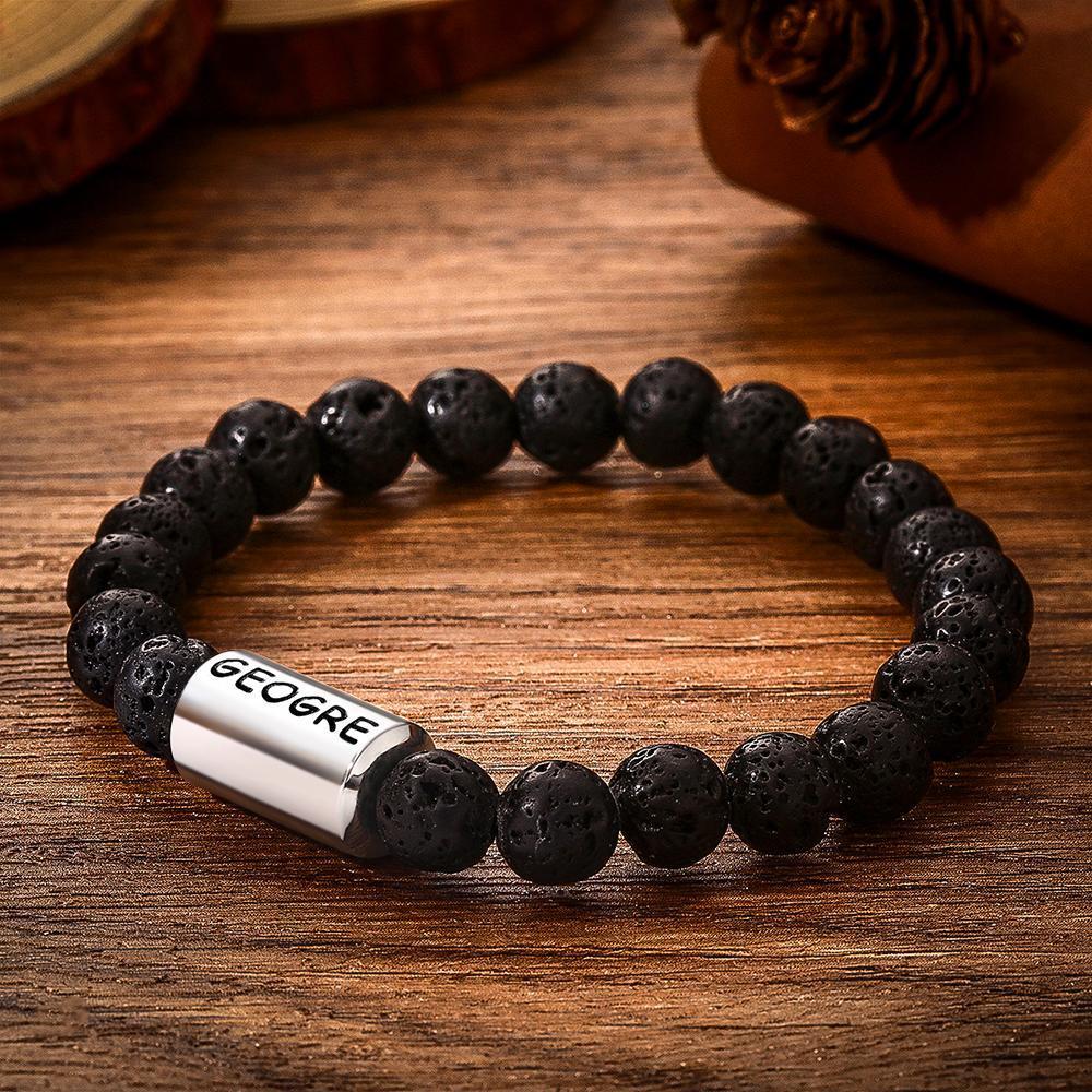 Bracelet Personnalisé Bracelet Gravé Bracelet D`homme Avec Perles Cadeaux Pour Mari / Petit Ami