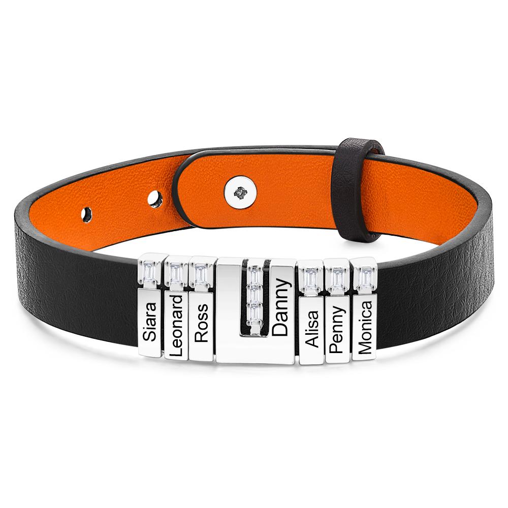Bracelet Personnalisé Bracelet En Cuir Personnalisé Pour Homme Avec Perles De Diamant Réglables, Cadeau Parfait Pour L'acier Inoxydable Anti-oxydation De La Fête Des Pères