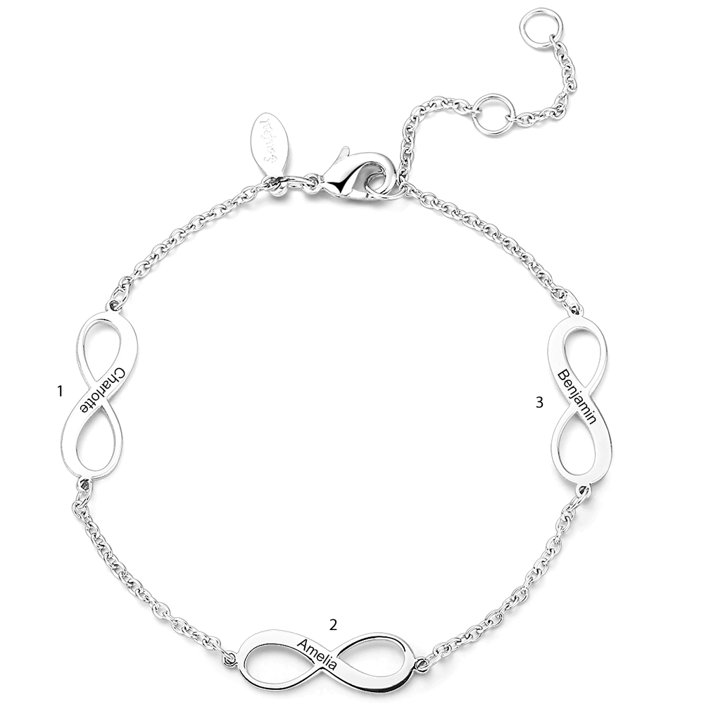 Bracelet Personnalisé Bracelet D'amour Infini Gravé En Argent - Longueur Réglable